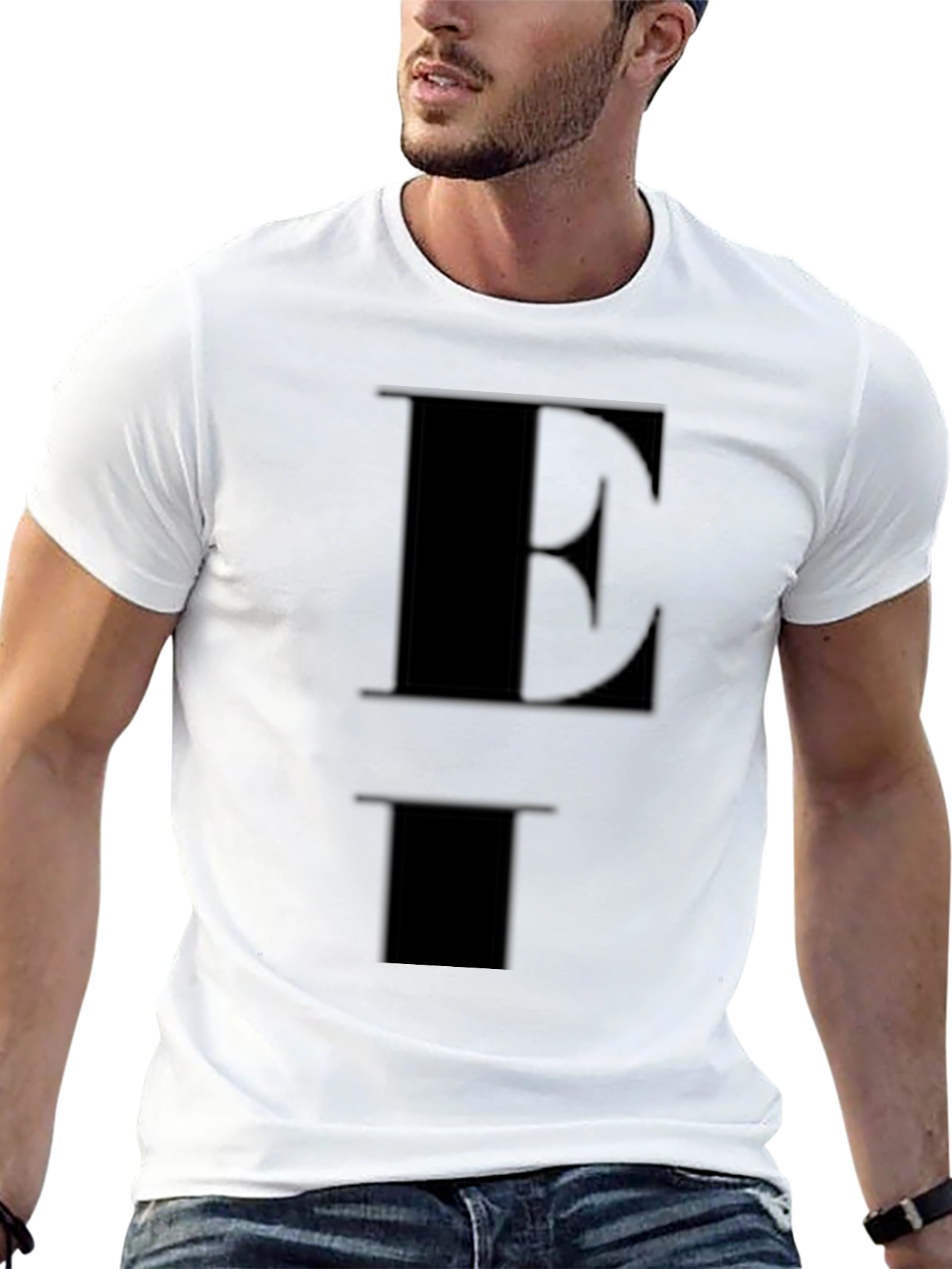 Bold Initial Black Tee - E
