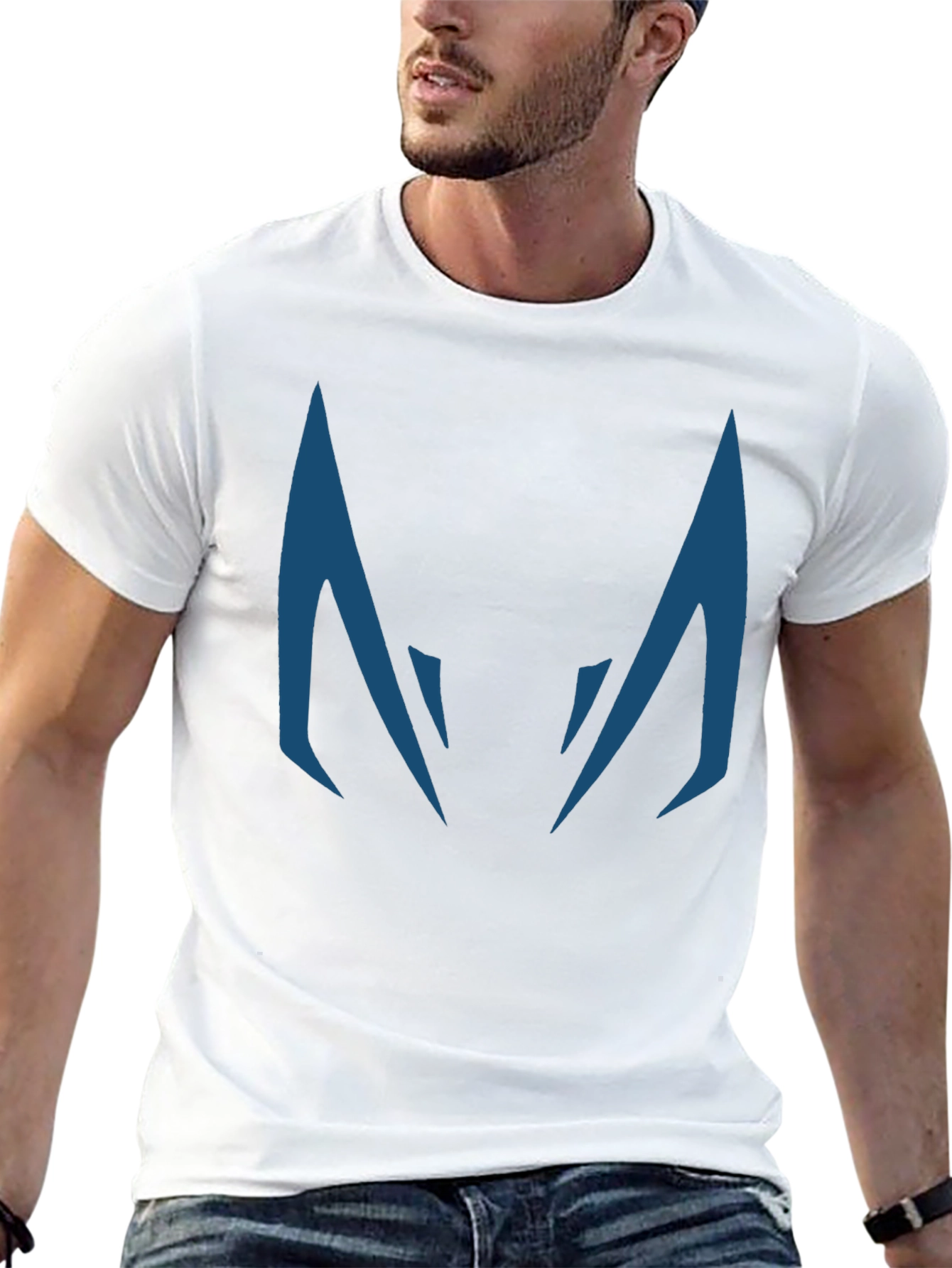 Blue Fanged Design Black Cotton T-Shirt