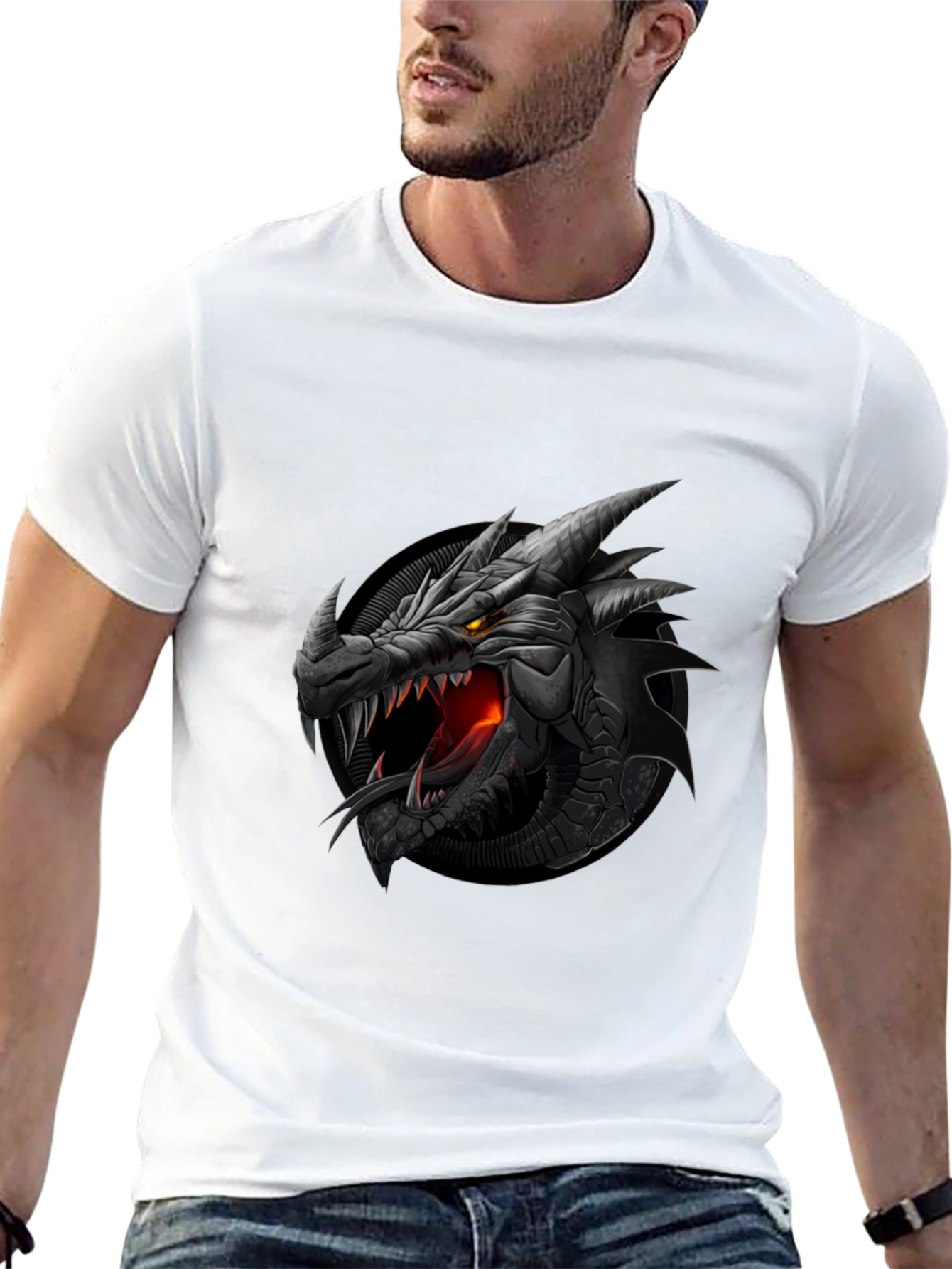 Dragon Graphic Tee - Black Cotton T-Shirt