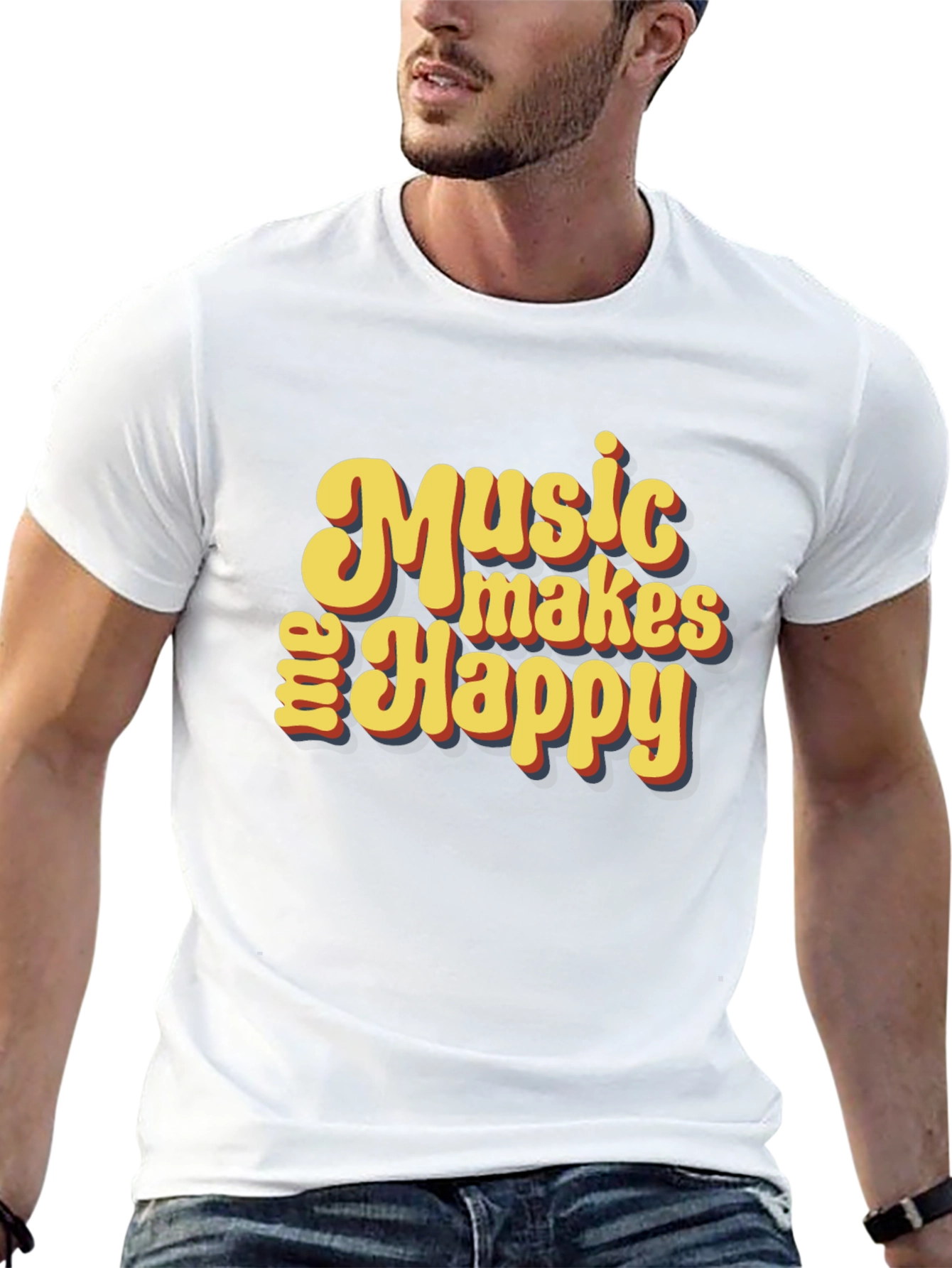 Music Makes Me Happy Graphic T-Shirt - Retro Style
