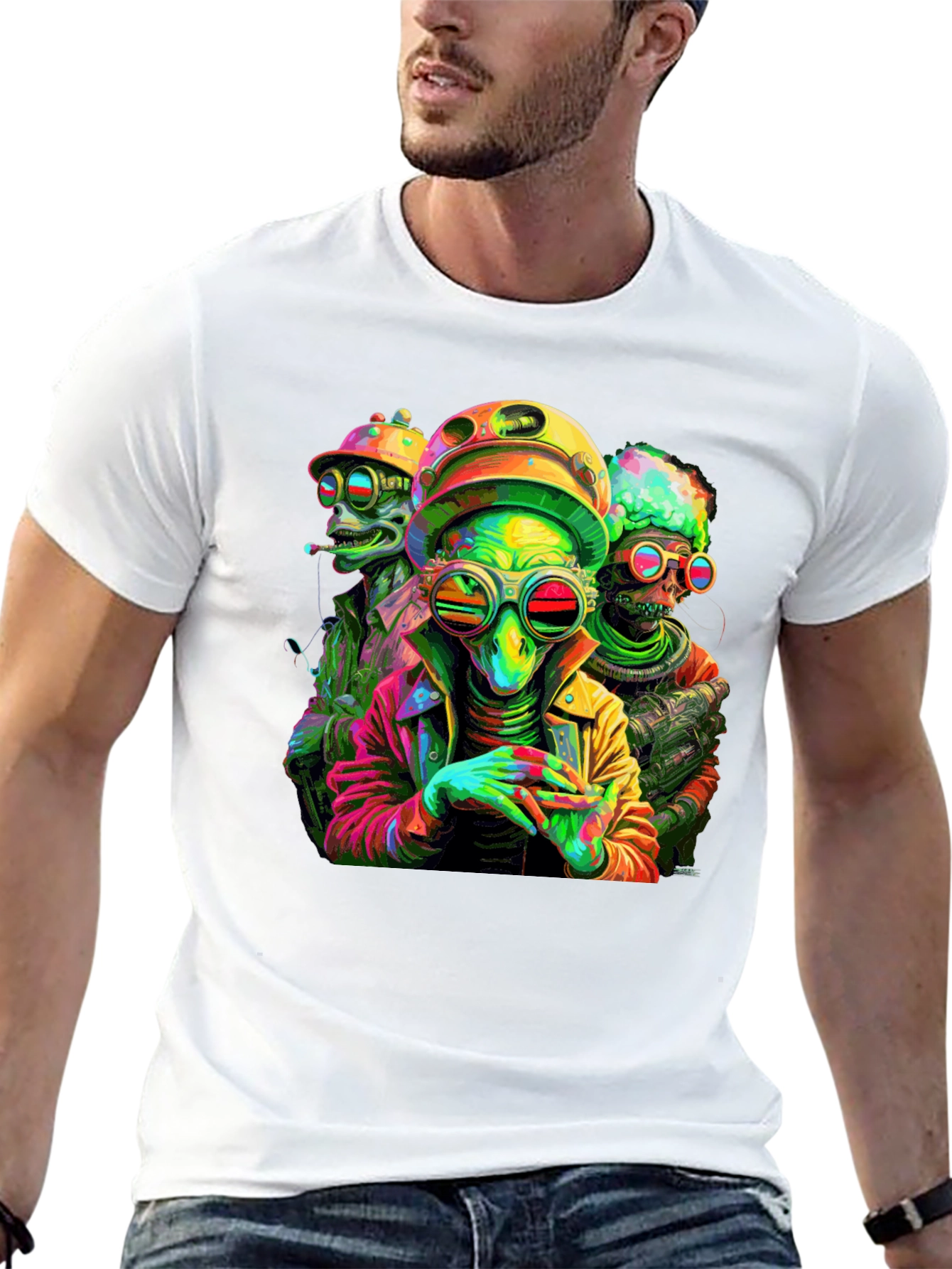 Psychedelic Alien Crew Black T-Shirt