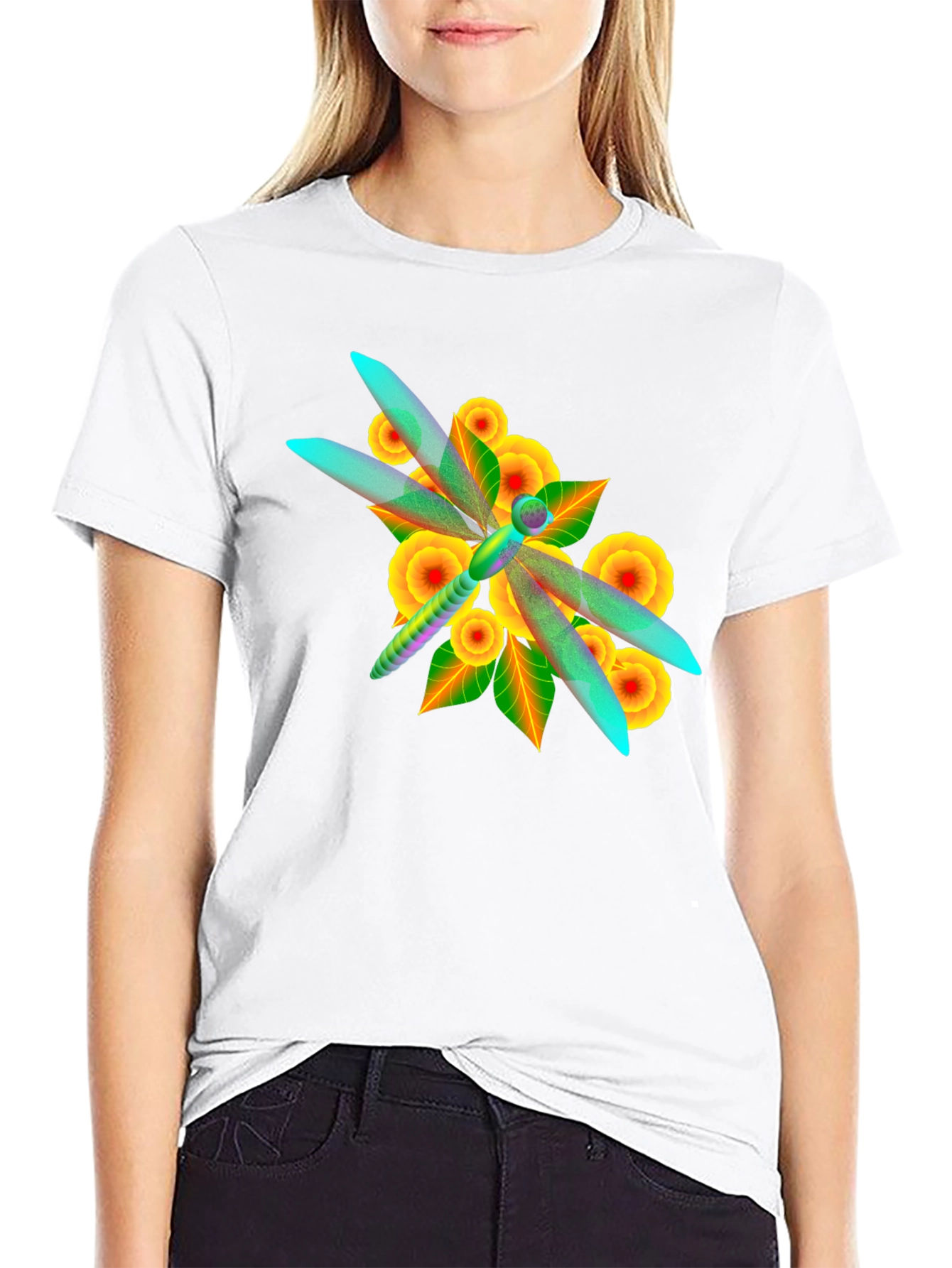 Dragonfly Floral Print T-Shirt