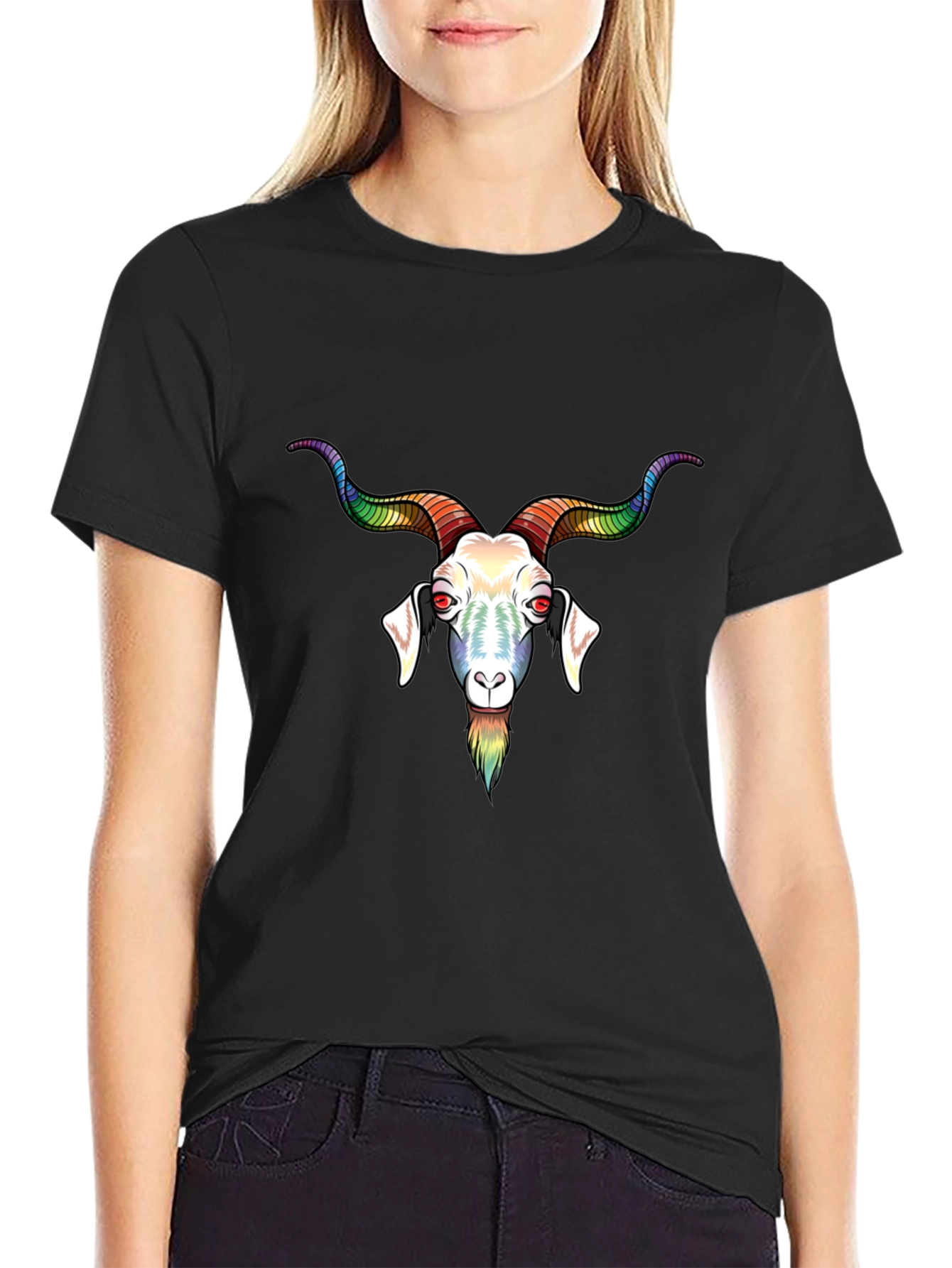 Rainbow Goat Graphic T-Shirt - Black