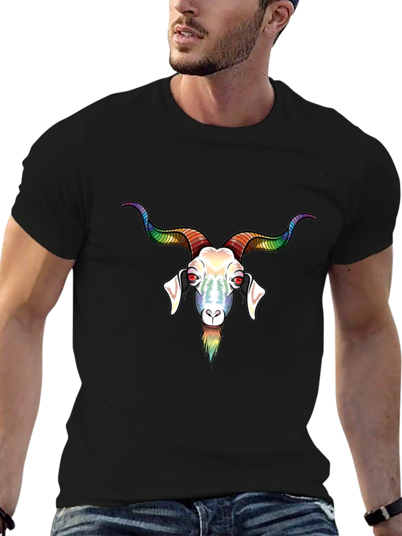 Rainbow Goat Graphic T-Shirt - Black