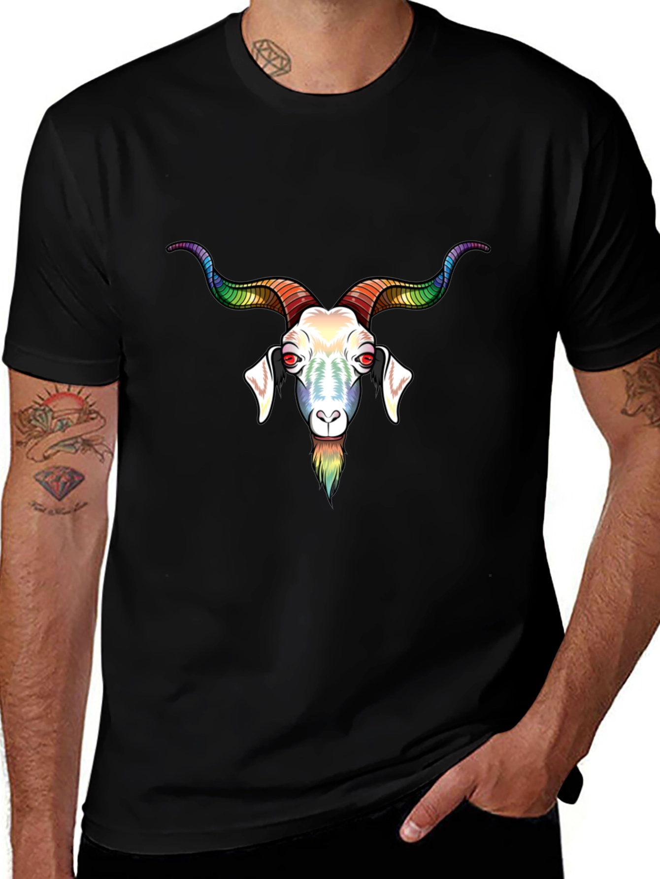 Rainbow Goat Graphic T-Shirt - Black