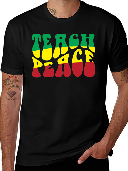 Teach Peace Graphic Tee - Rasta Colors