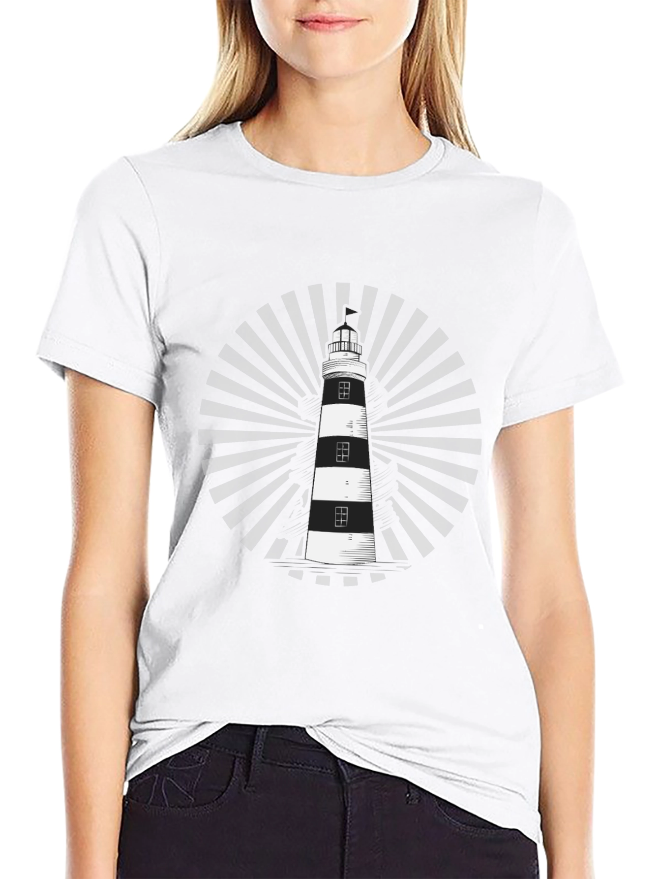 Lighthouse Graphic Tee - Black Cotton Shirt