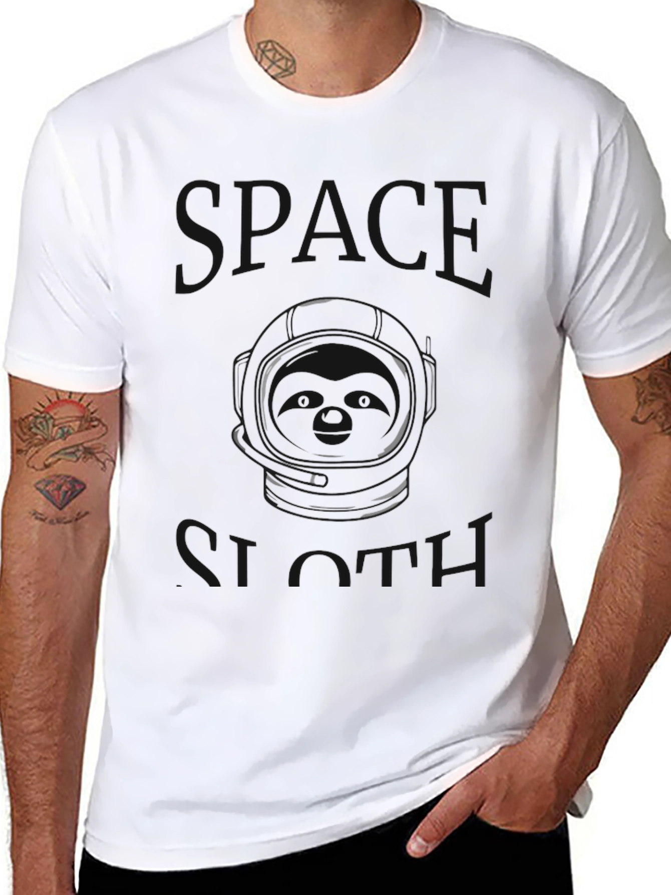 Space Sloth Graphic T-Shirt - Black Crew Neck Tee