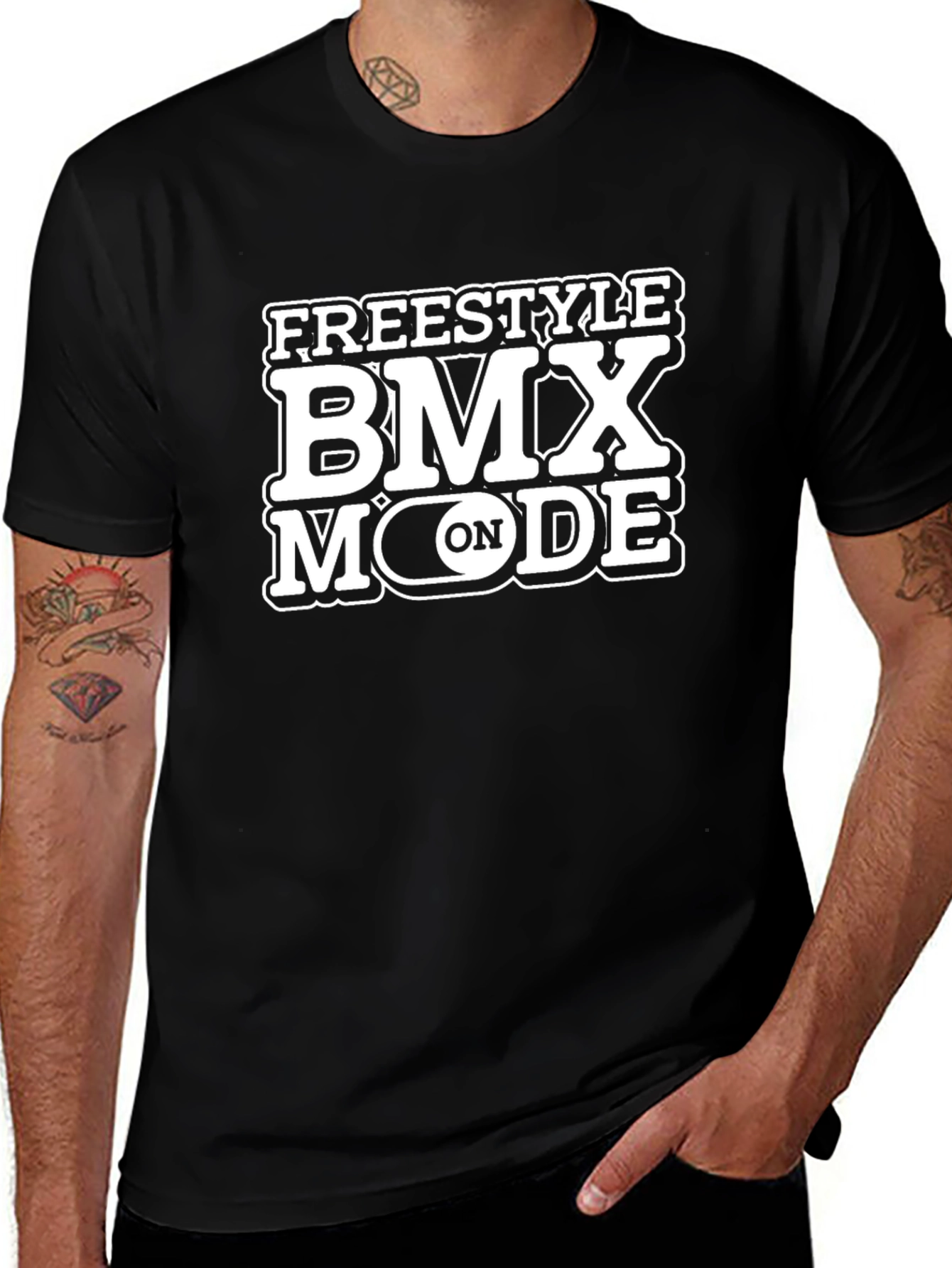 Freestyle BMX Mode On Black Graphic Tee Shirt