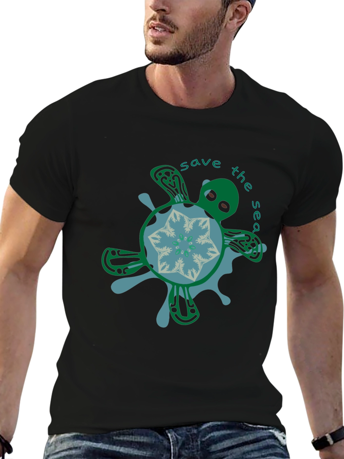 Save the Sea Turtle Graphic Tee - Black