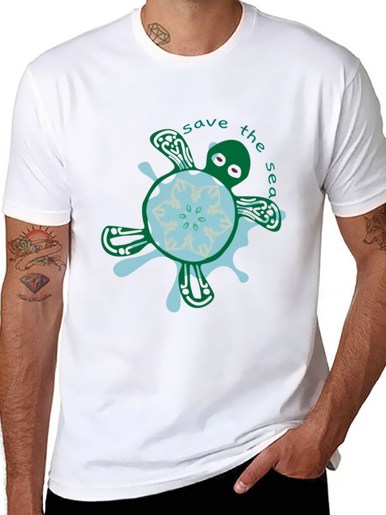 Save the Sea Turtle Graphic Tee - Black