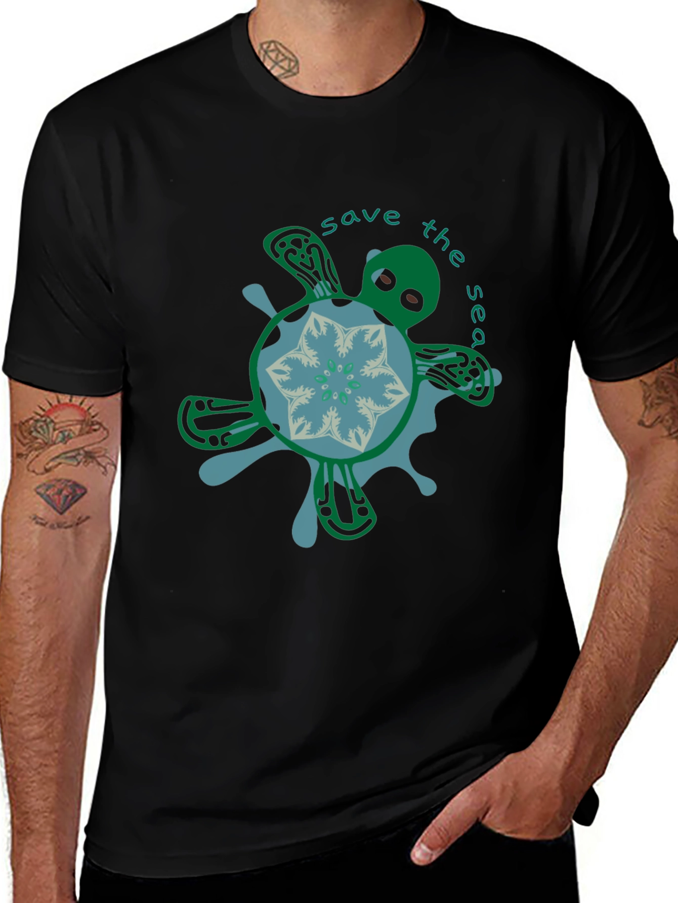 Save the Sea Turtle Graphic Tee - Black
