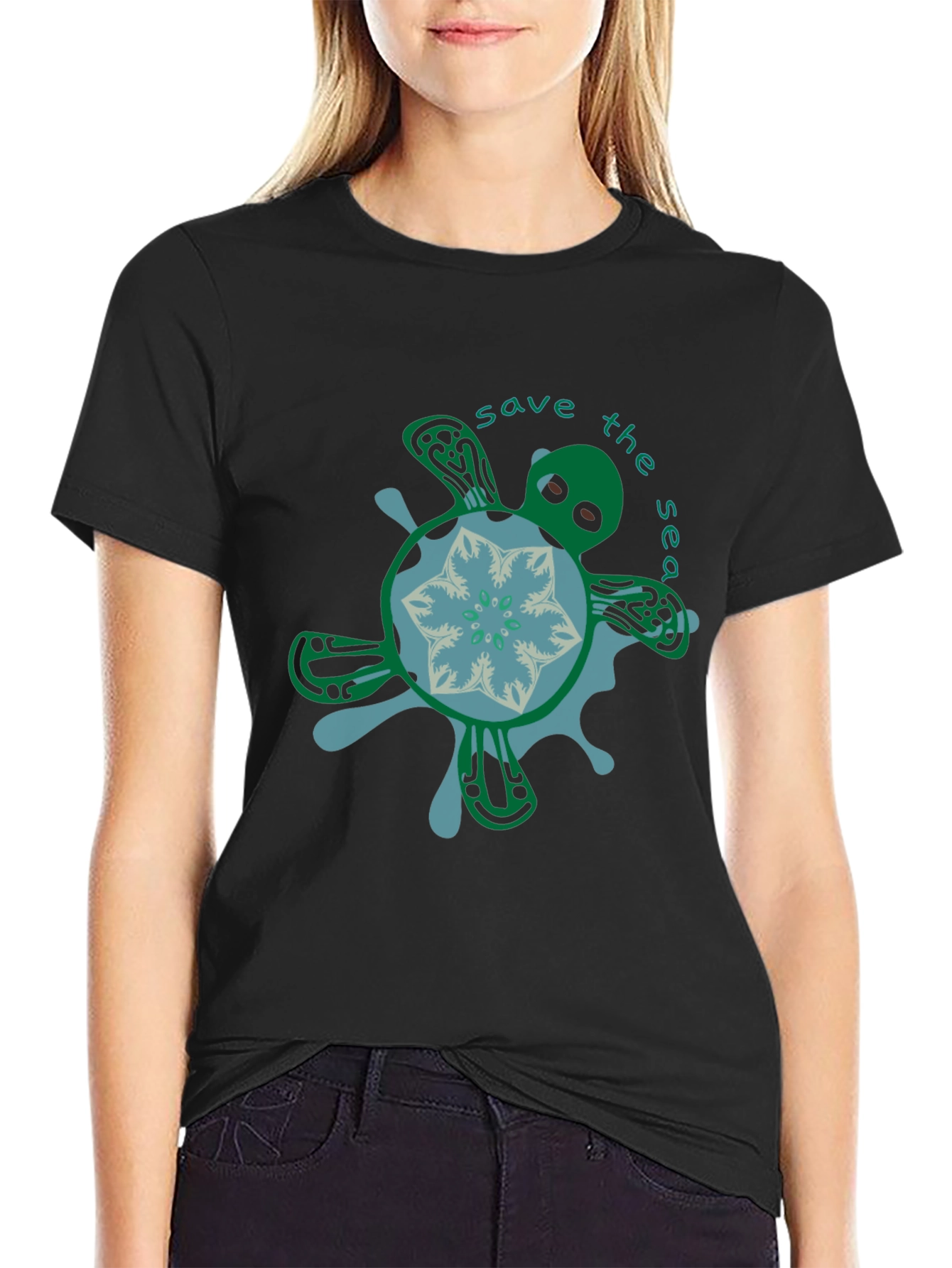 Save the Sea Turtle Graphic Tee - Black