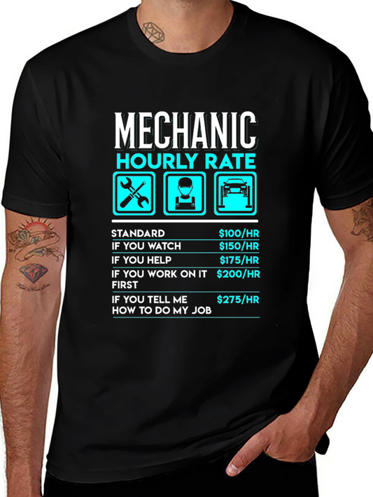 Mechanic Hourly Rate Funny Black T-Shirt