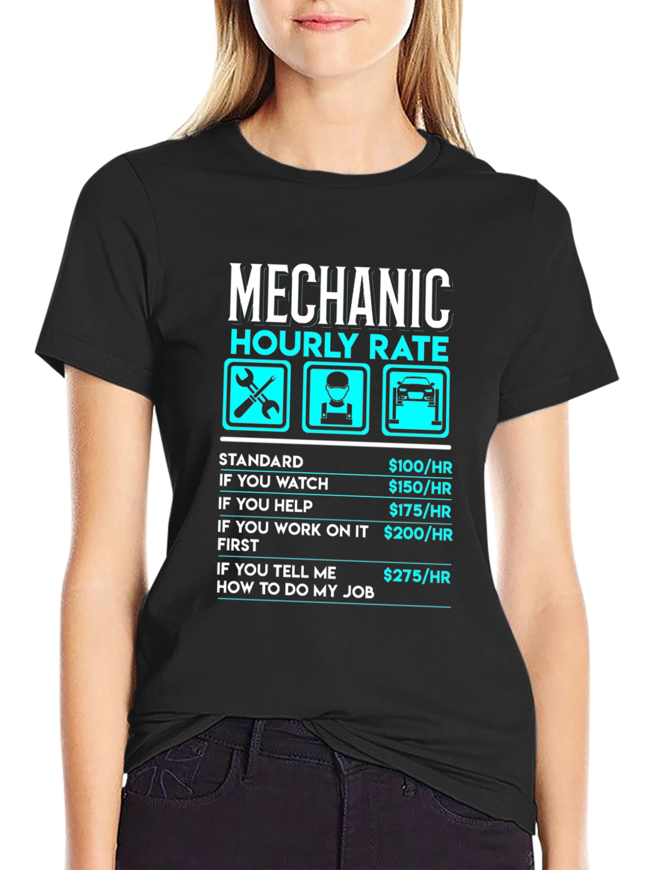 Mechanic Hourly Rate Funny Black T-Shirt