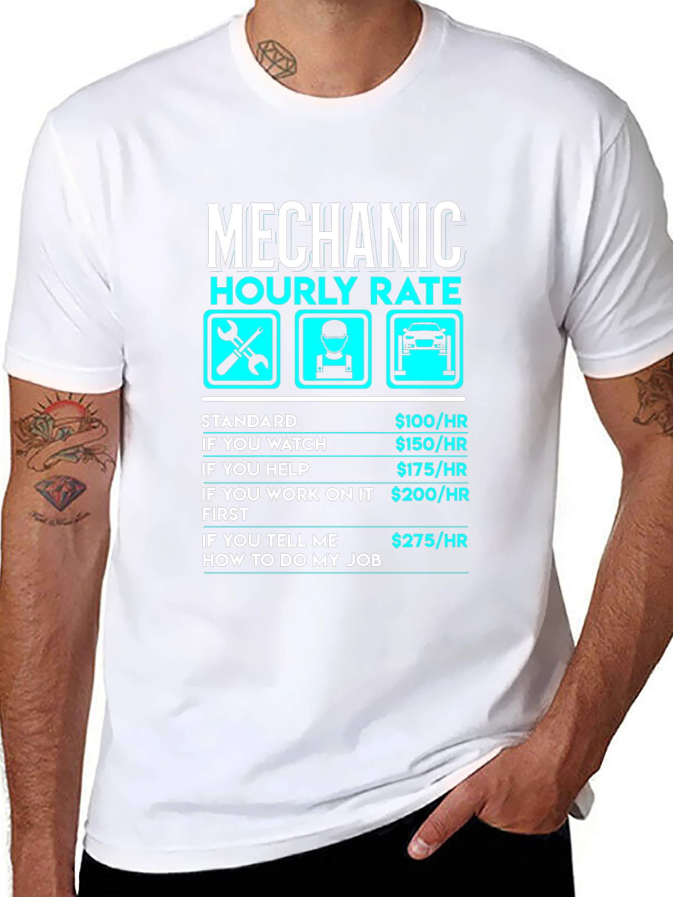 Mechanic Hourly Rate Funny Black T-Shirt