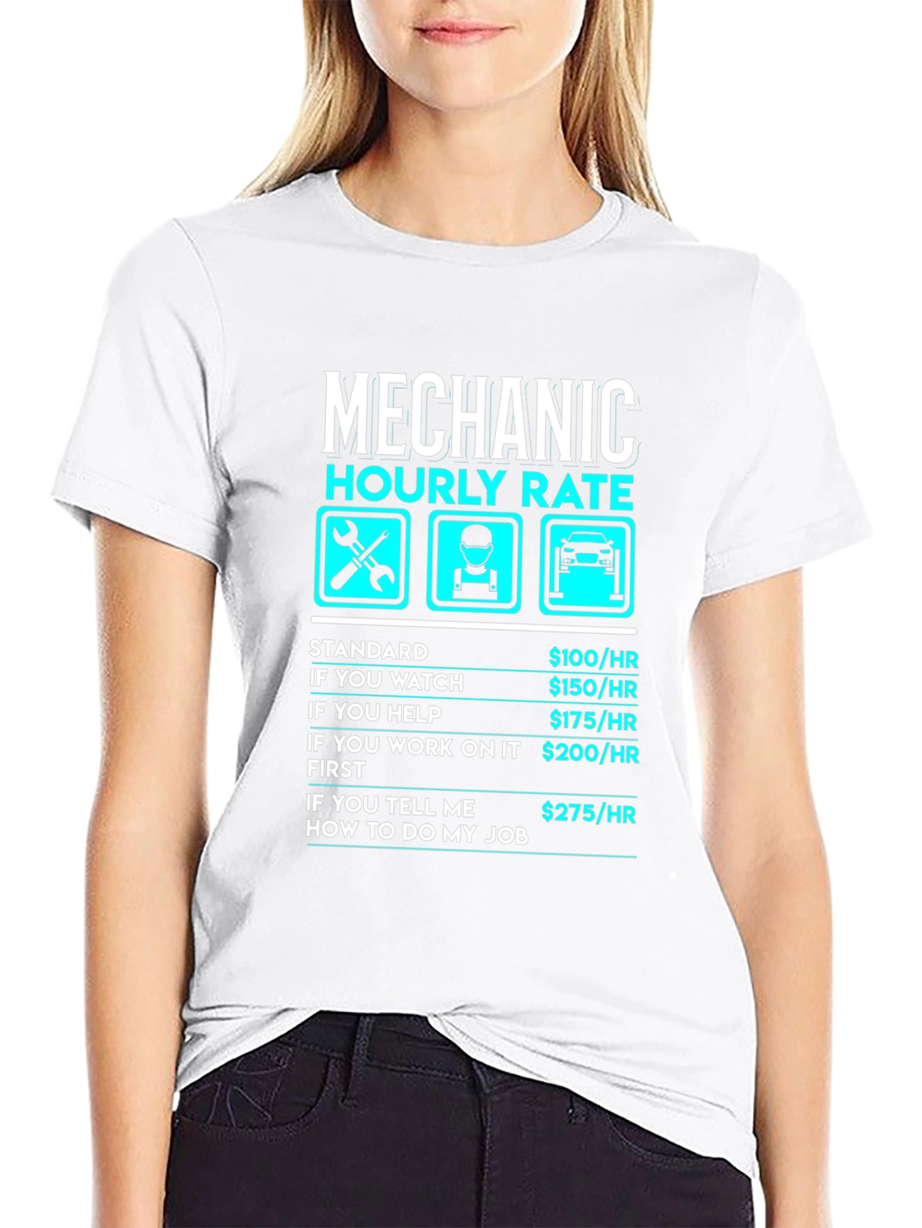 Mechanic Hourly Rate Funny Black T-Shirt