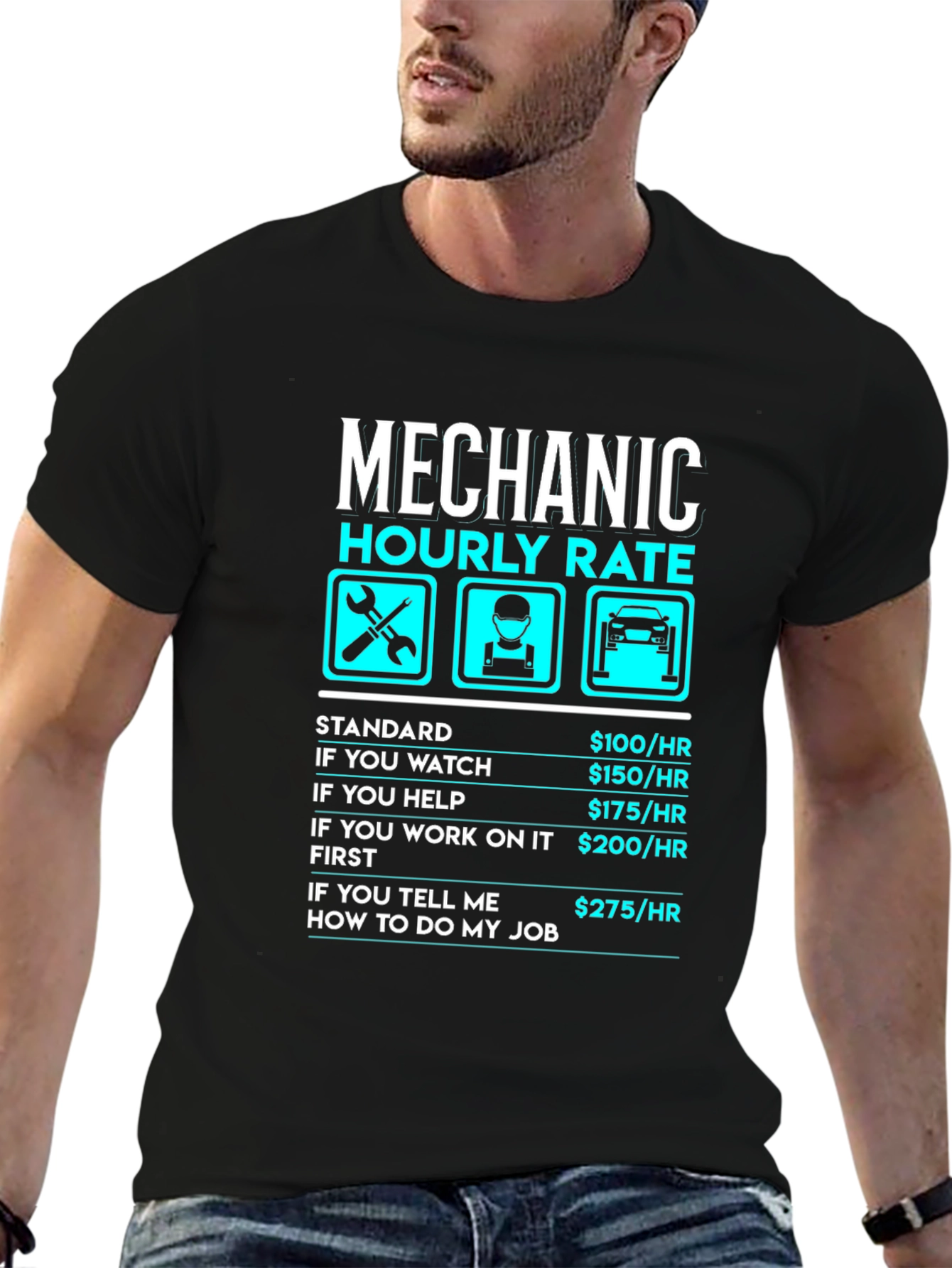Mechanic Hourly Rate Funny Black T-Shirt