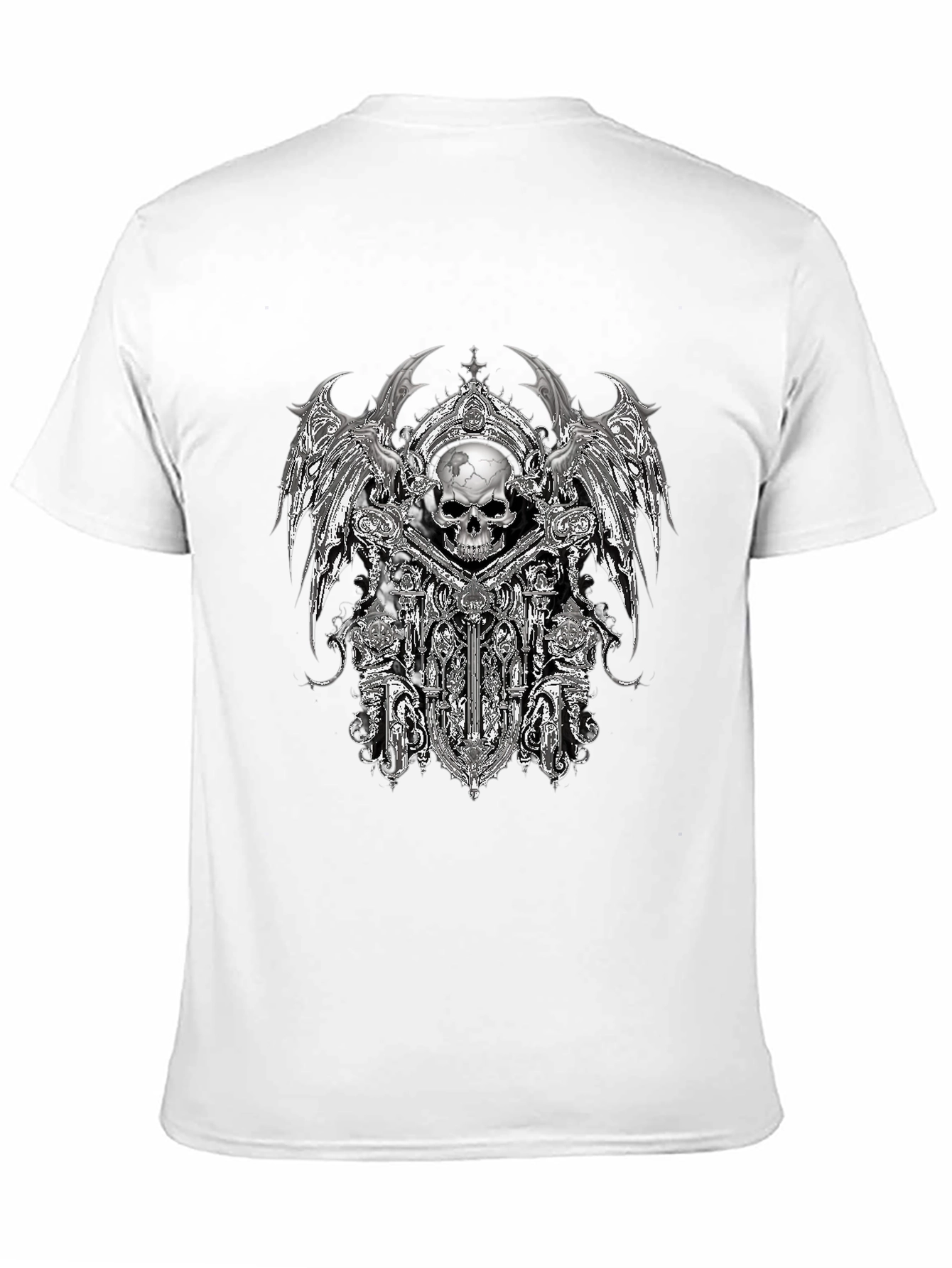 Gothic Skull & Wings Graphic Tee - Black