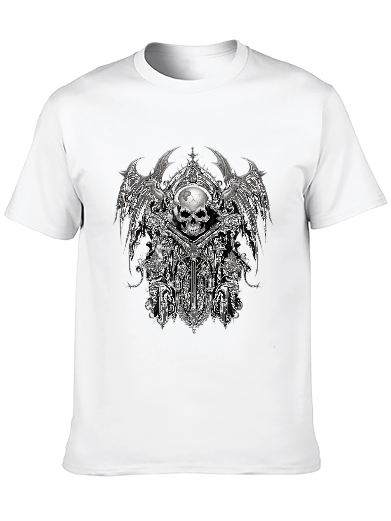 Gothic Skull & Wings Graphic Tee - Black