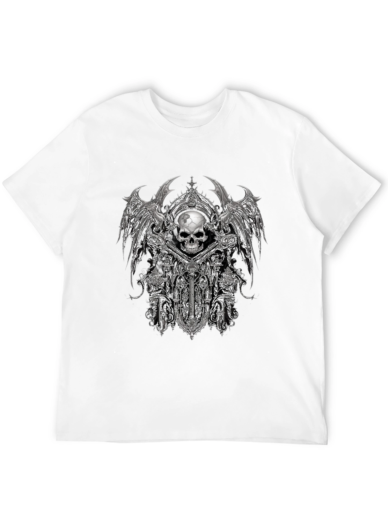 Gothic Skull & Wings Graphic Tee - Black
