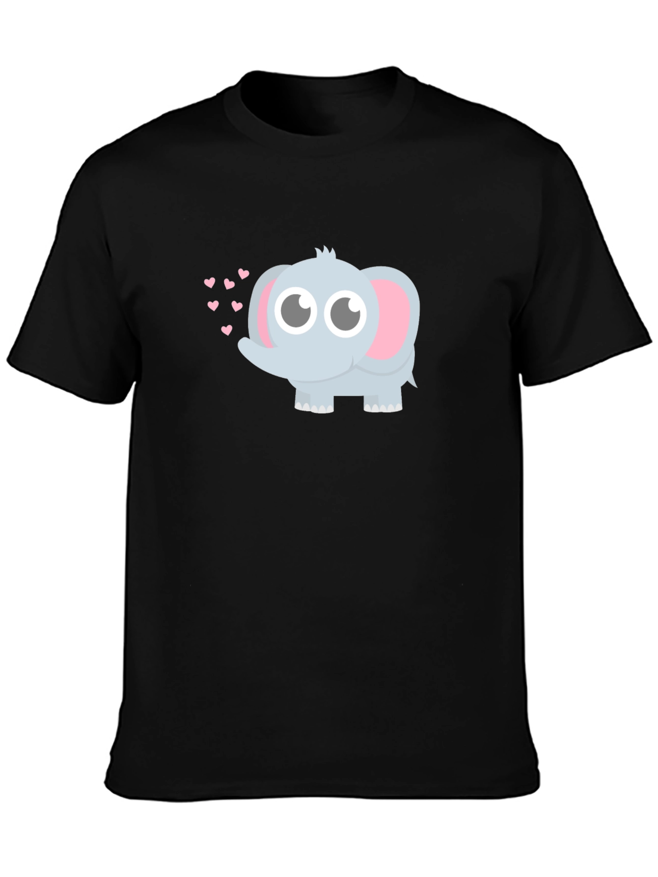 Cute Elephant Heart Graphic Black T-Shirt