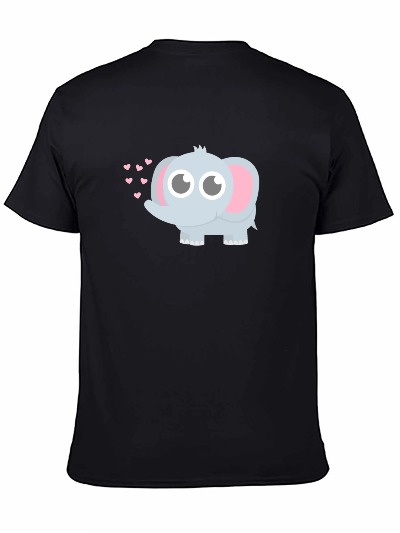 Cute Elephant Heart Graphic Black T-Shirt