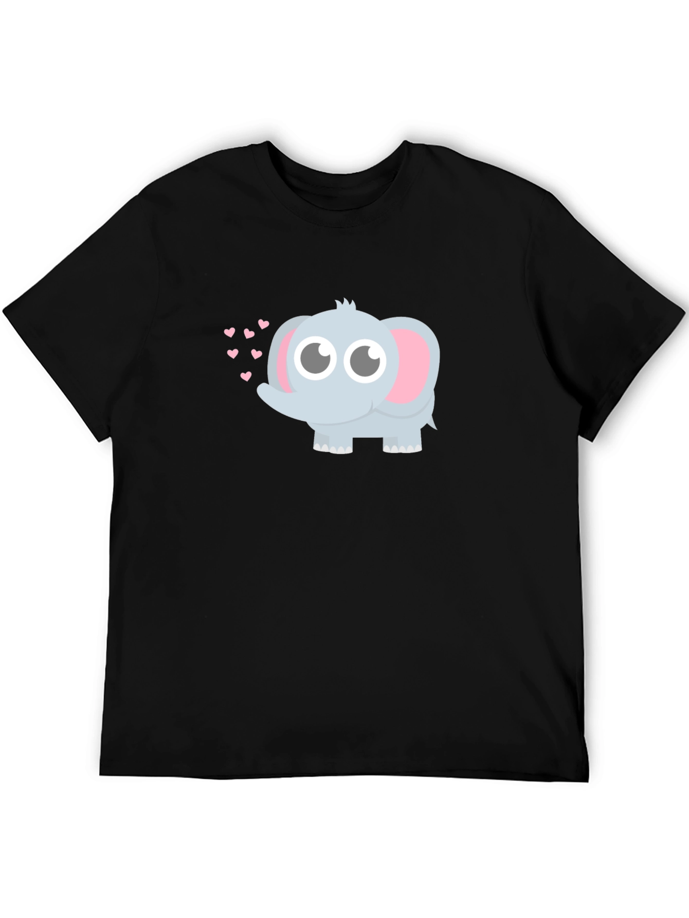Cute Elephant Heart Graphic Black T-Shirt