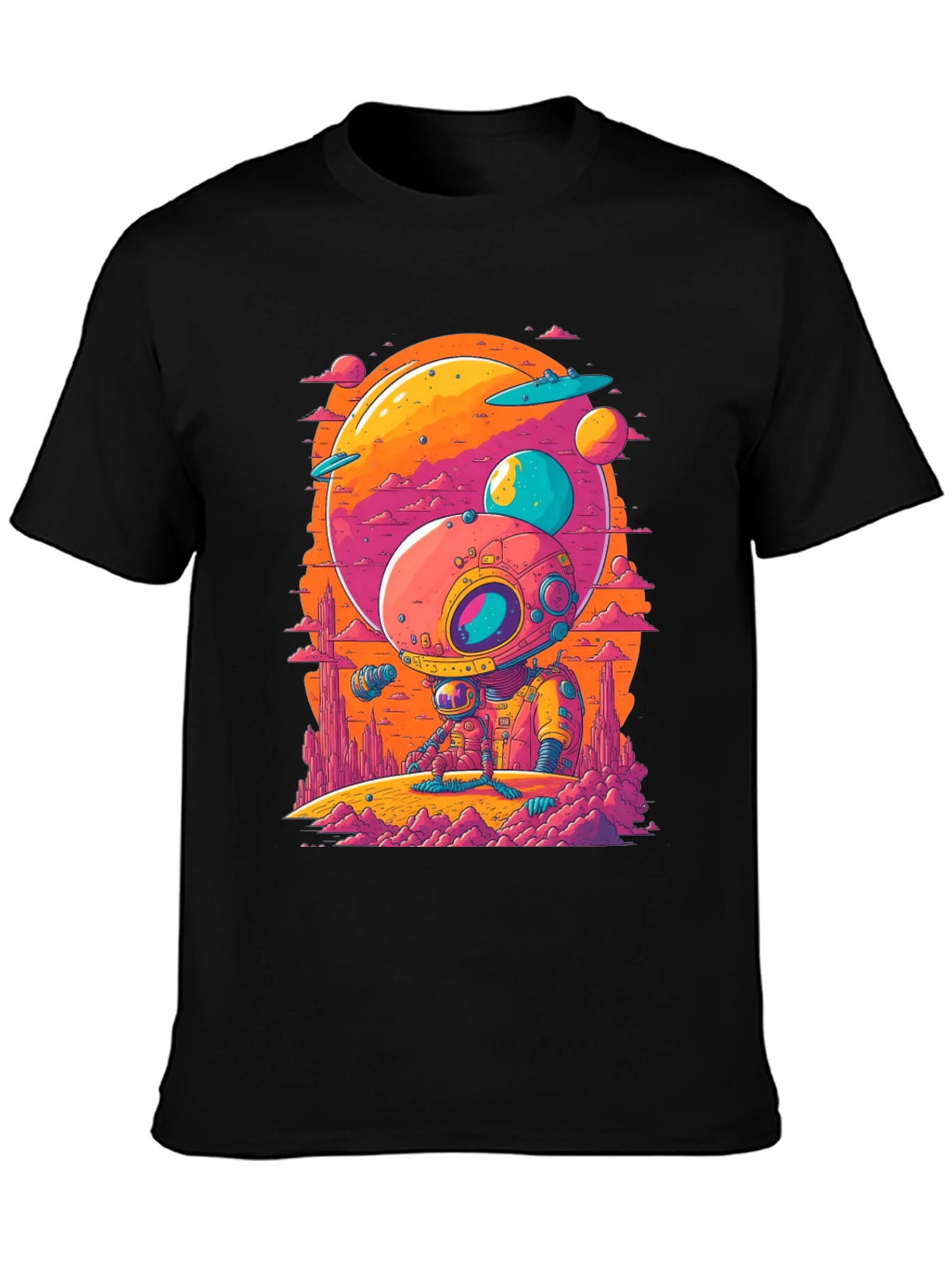 Retro Space Explorer Black T-Shirt