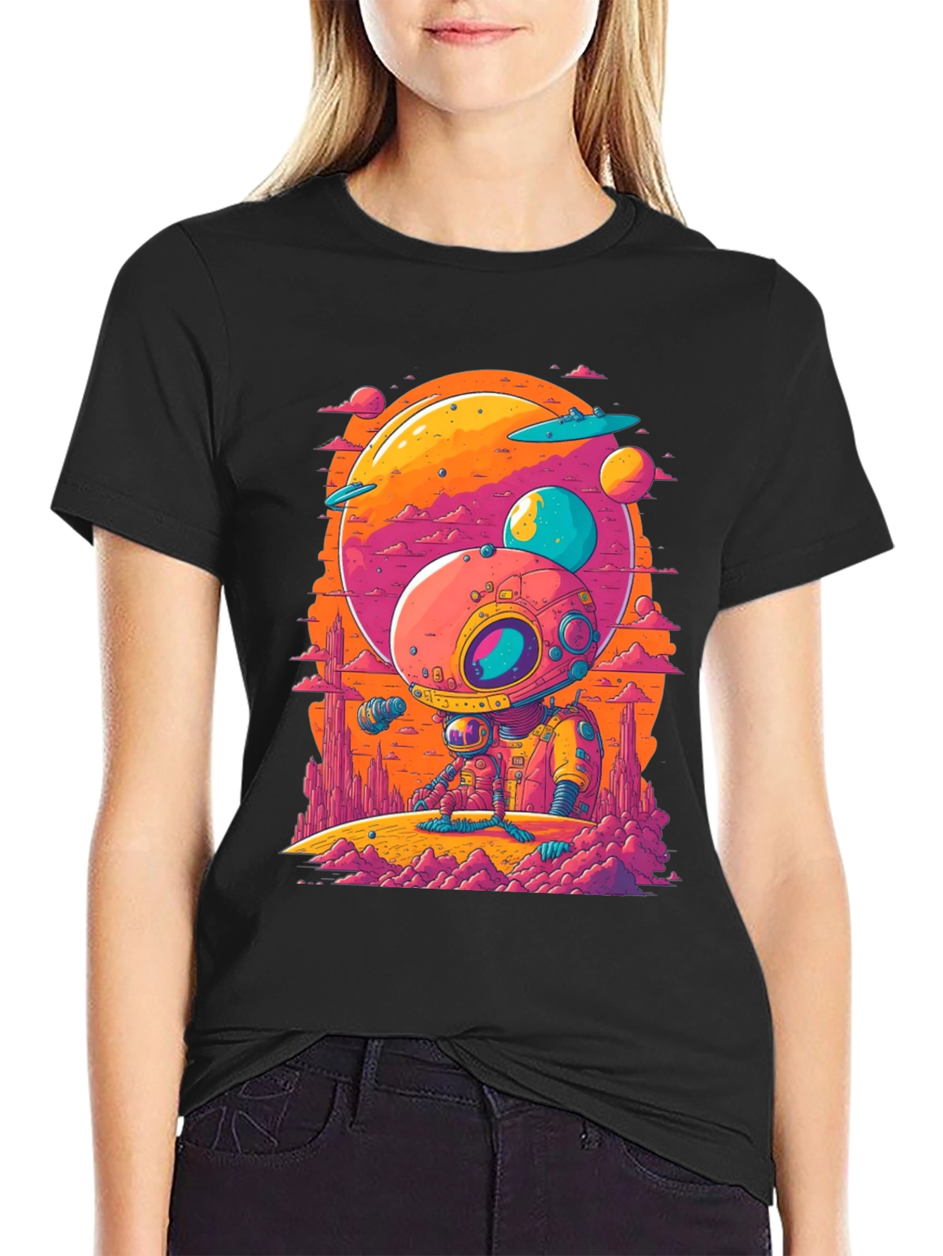 Retro Space Explorer Black T-Shirt