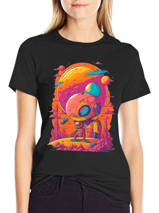 Retro Space Explorer Black T-Shirt
