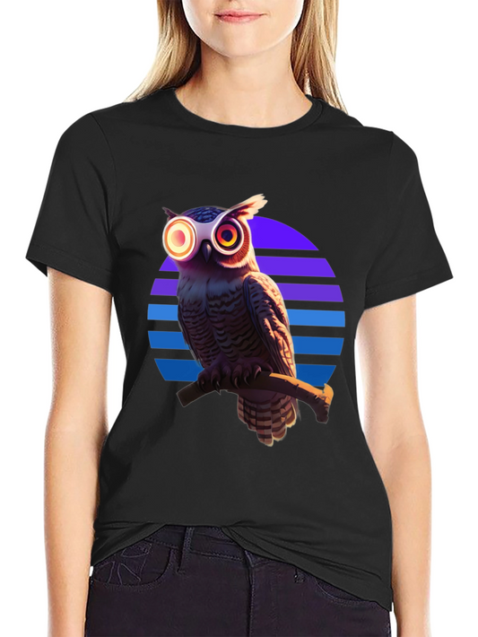 Retro Owl T-Shirt: Geometric Sunset Design