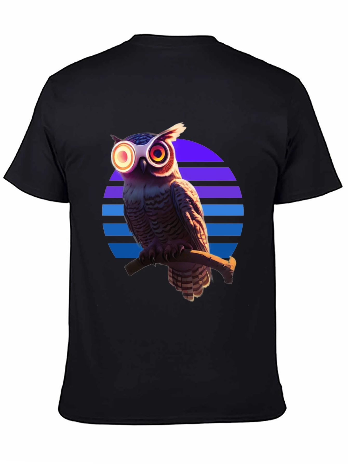 Retro Owl T-Shirt: Geometric Sunset Design