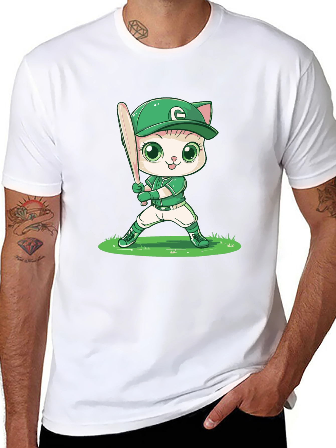 Cat Baseball Player Graphic Tee