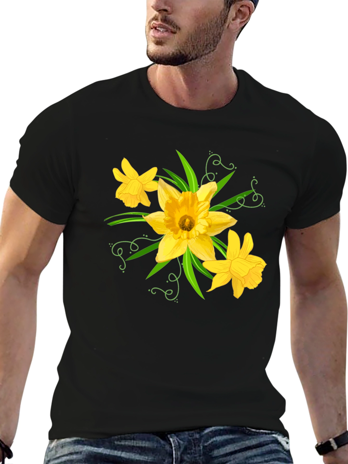 Daffodil Graphic Tee - Black Cotton T-Shirt