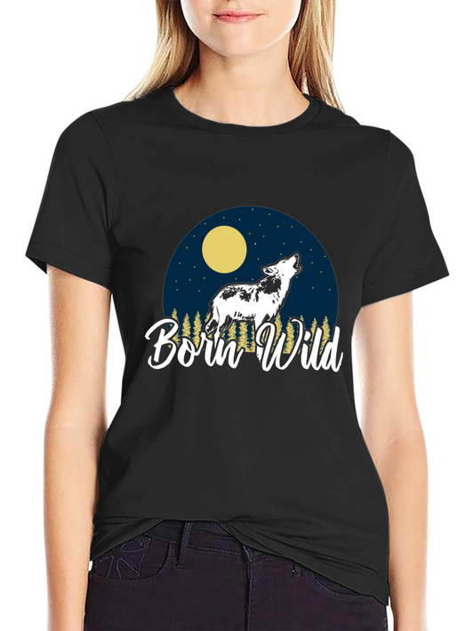 Born Wild Wolf Graphic T-Shirt - Black