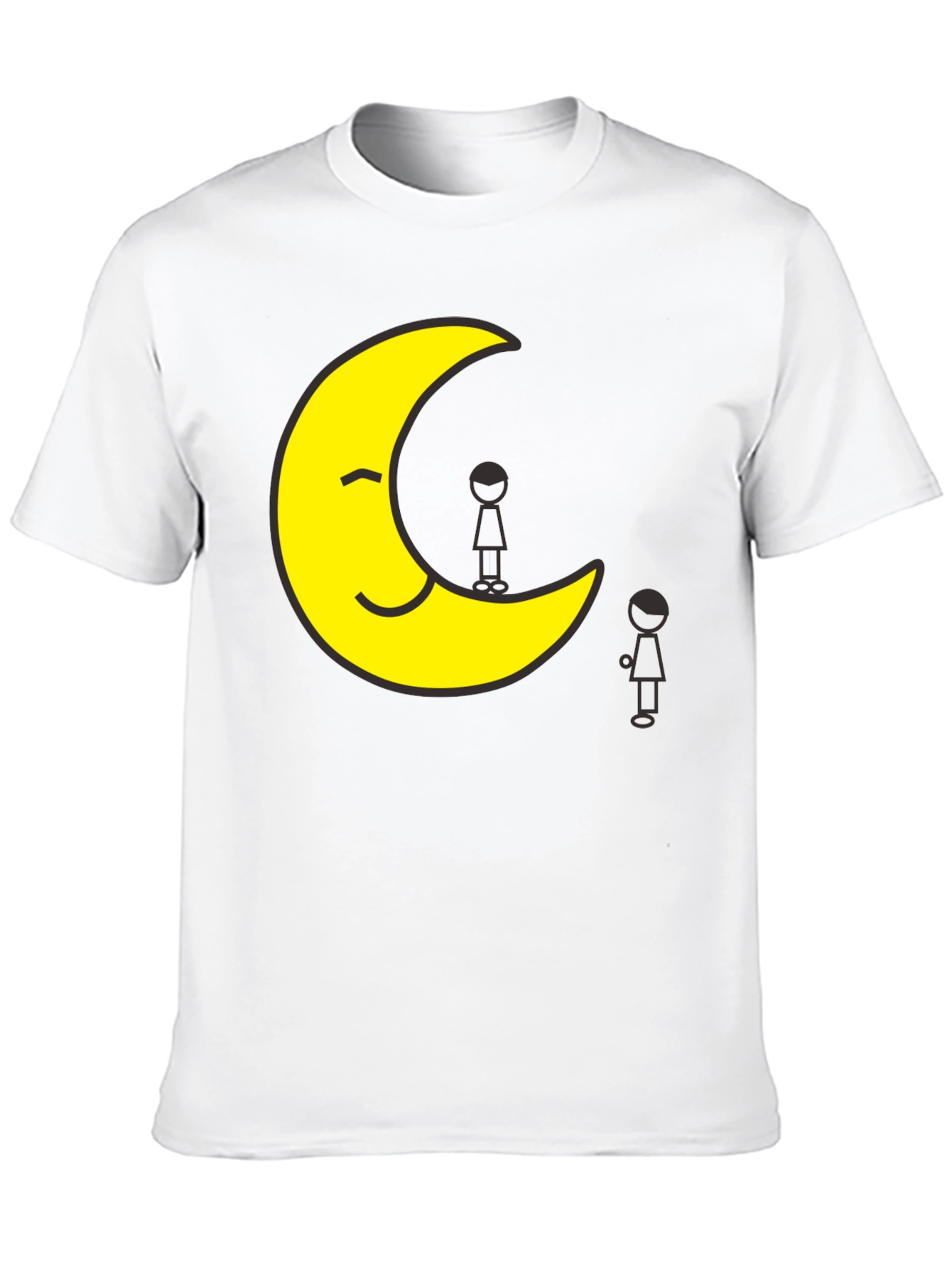 Smiling Moon T-Shirt Unisex Black Tee Cartoon Graphic Print