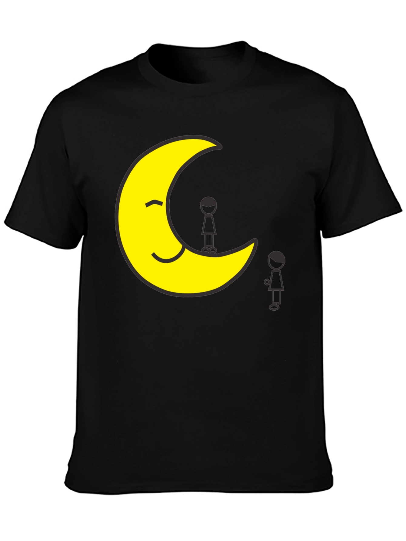 Smiling Moon T-Shirt Unisex Black Tee Cartoon Graphic Print