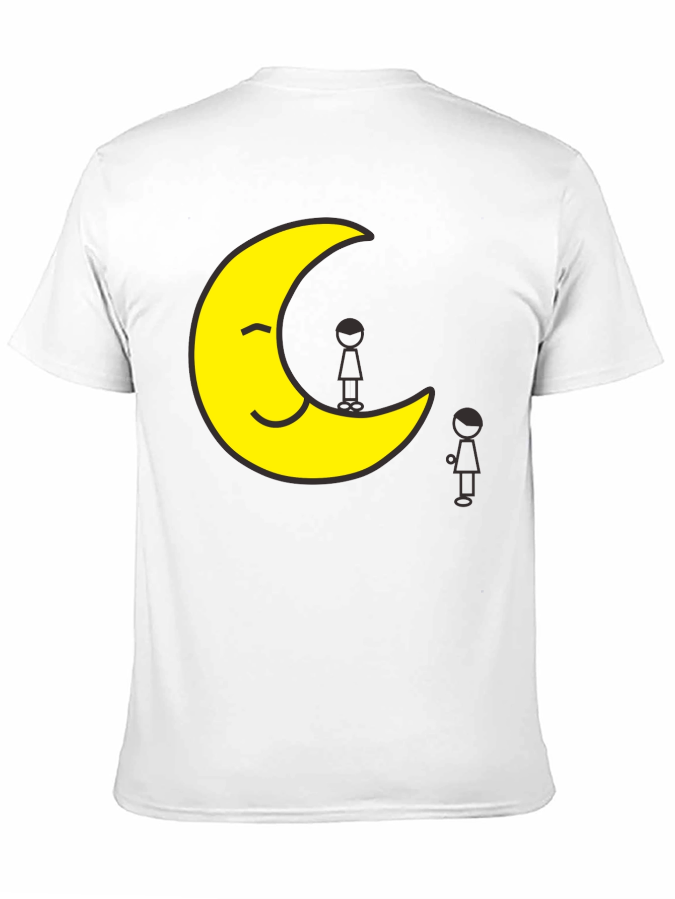 Smiling Moon T-Shirt Unisex Black Tee Cartoon Graphic Print