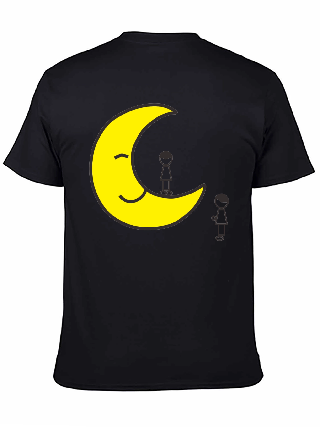 Smiling Moon T-Shirt Unisex Black Tee Cartoon Graphic Print