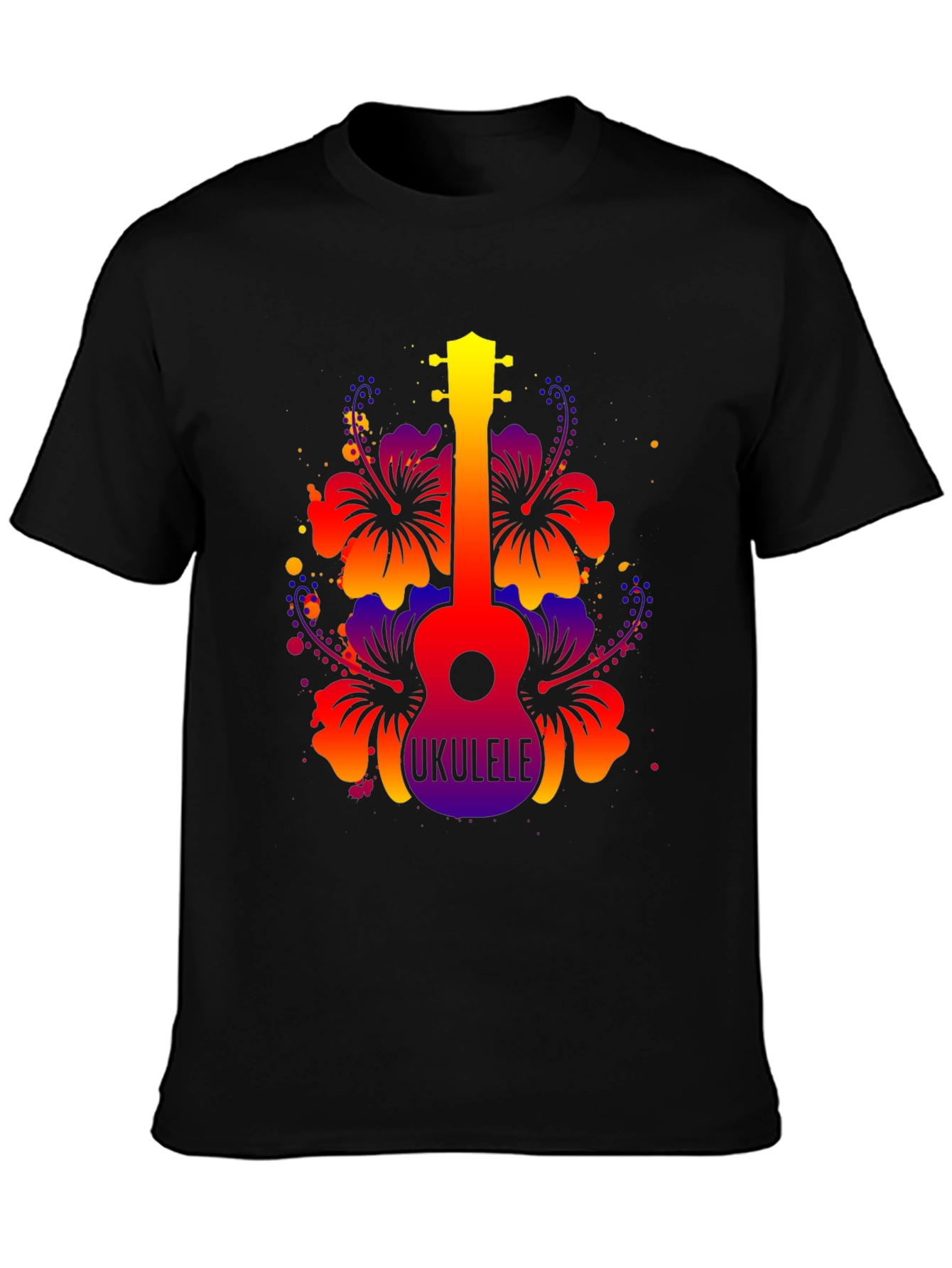 Vibrant Ukulele Hibiscus Graphic Tee