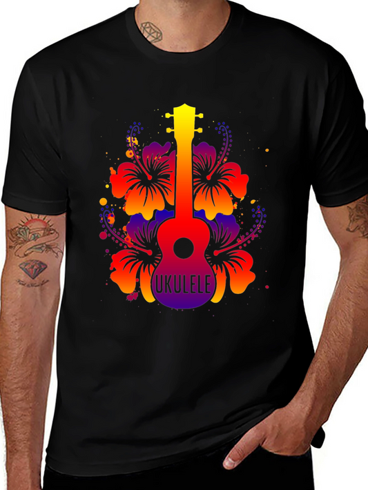 Vibrant Ukulele Hibiscus Graphic Tee