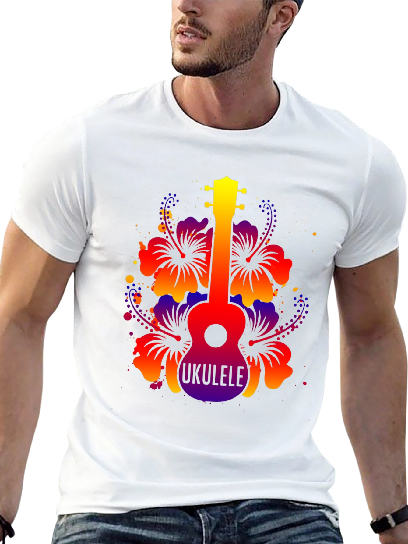 Vibrant Ukulele Hibiscus Graphic Tee