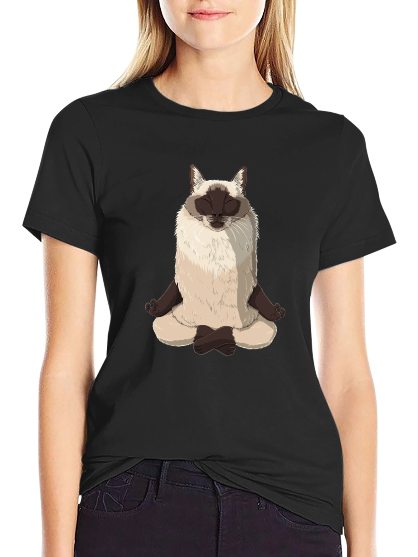 Meditating Siamese Cat Graphic Tee - Funny Yoga T-Shirt