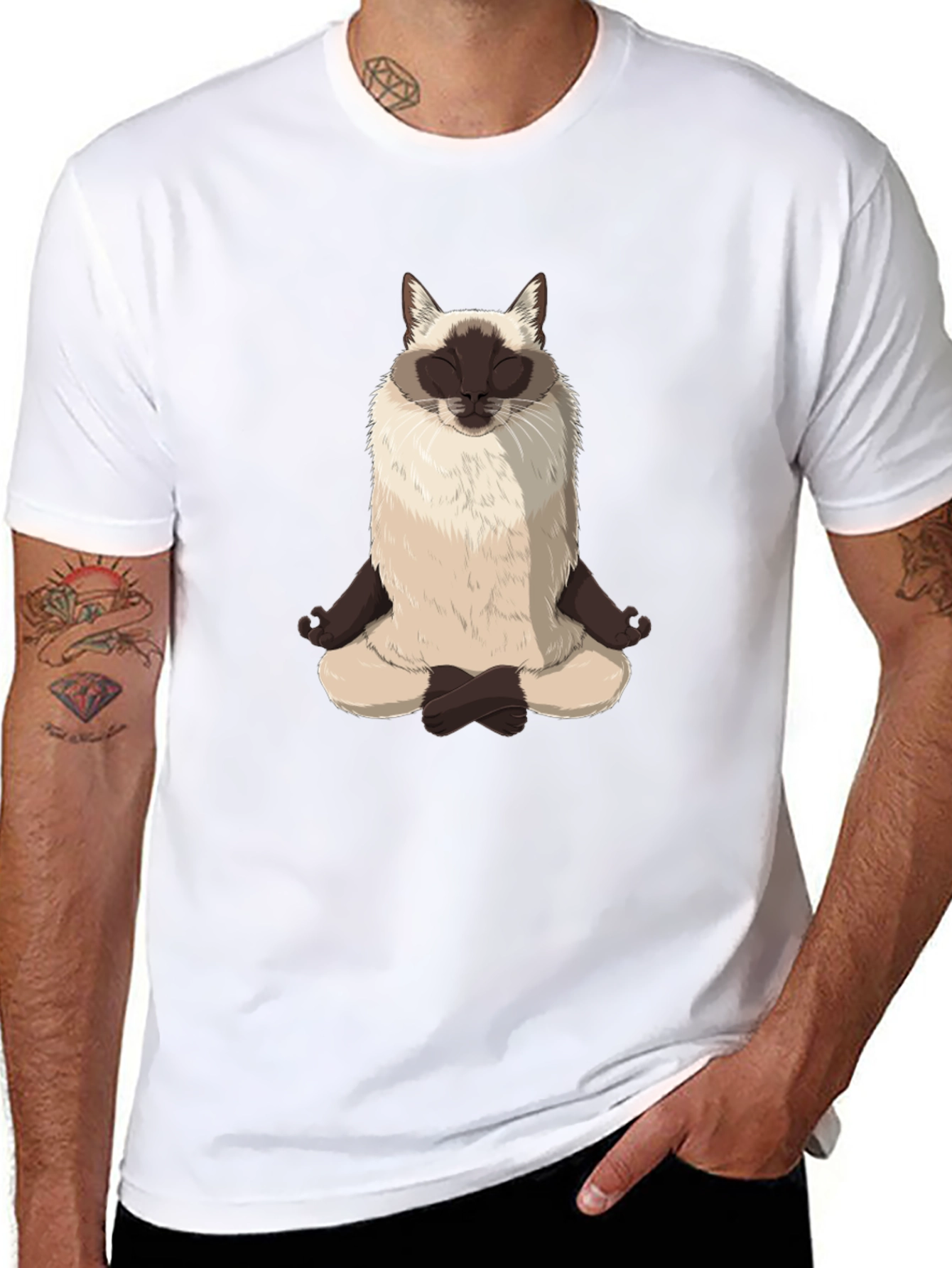 Meditating Siamese Cat Graphic Tee - Funny Yoga T-Shirt