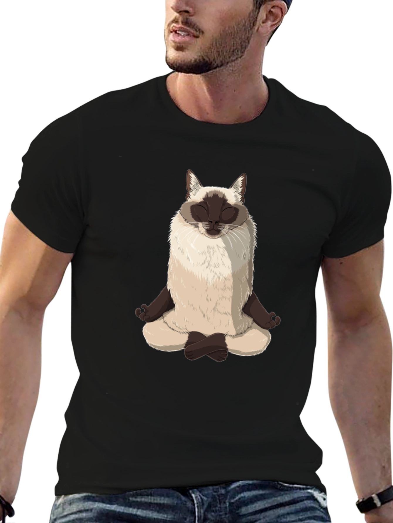 Meditating Siamese Cat Graphic Tee - Funny Yoga T-Shirt