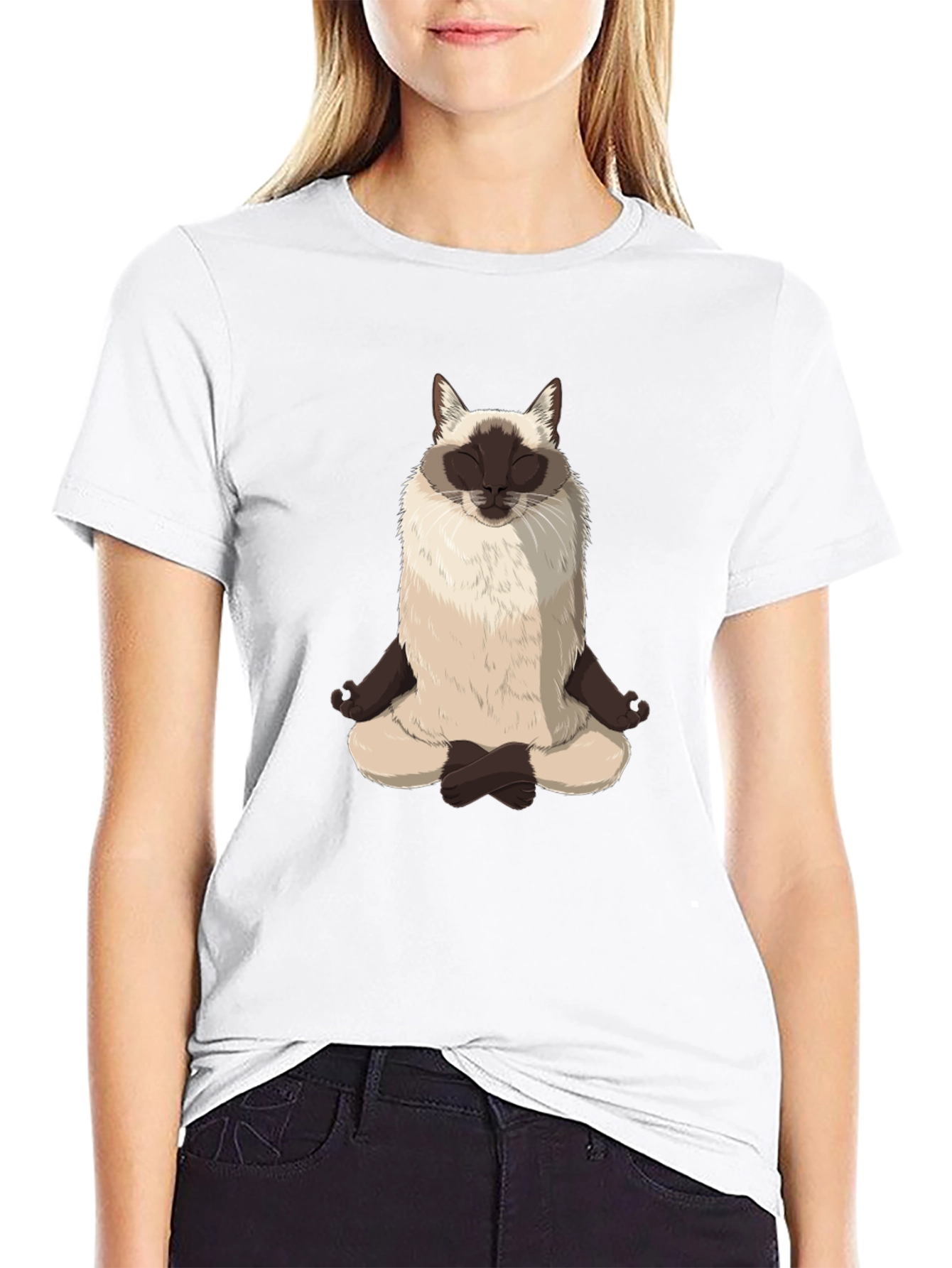 Meditating Siamese Cat Graphic Tee - Funny Yoga T-Shirt