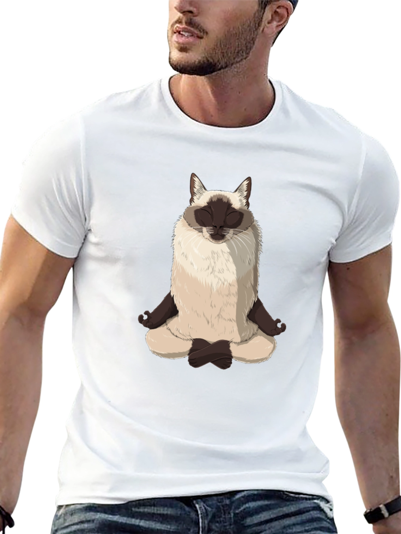 Meditating Siamese Cat Graphic Tee - Funny Yoga T-Shirt