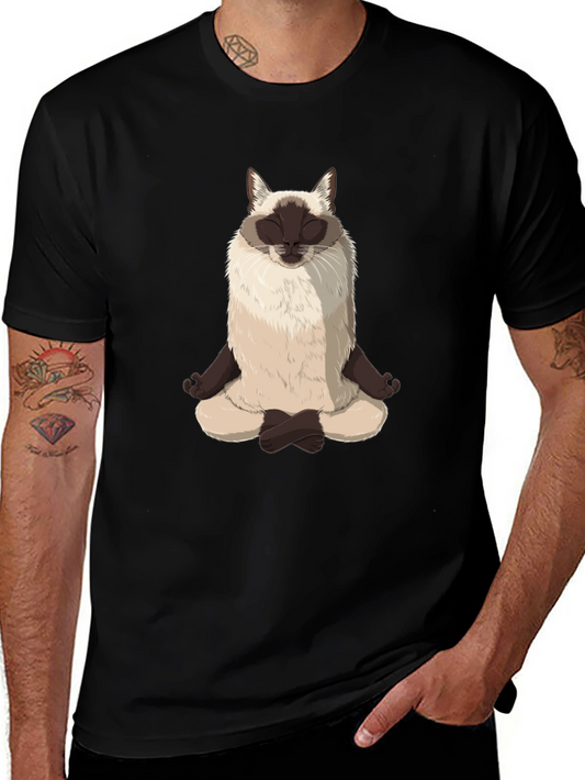 Meditating Siamese Cat Graphic Tee - Funny Yoga T-Shirt