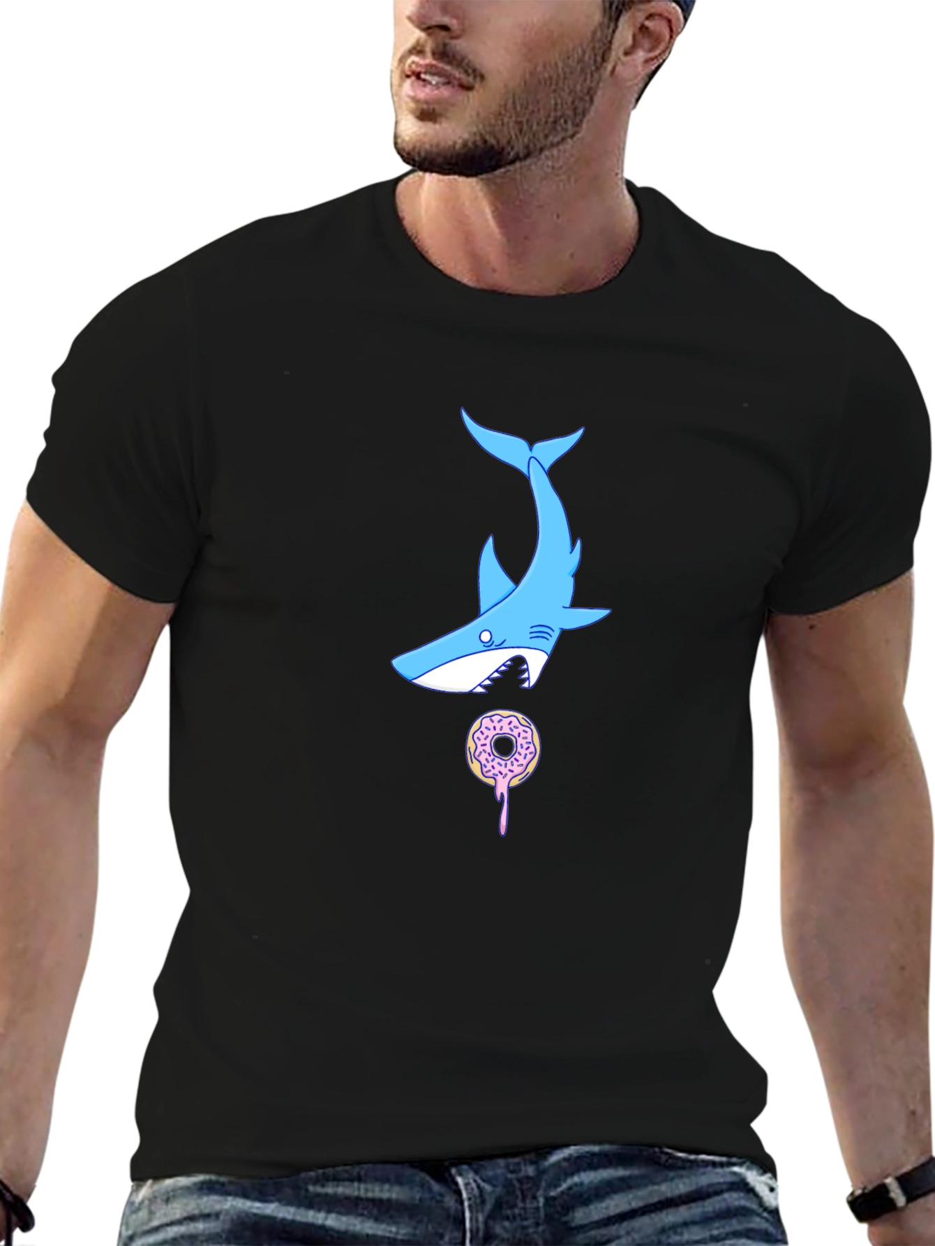 Shark Donut T-Shirt - Black Cotton Tee